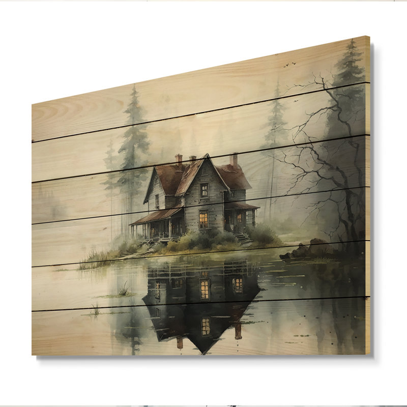 Cottage sur le lac V - impression sans cadre sur bois, H 30 po x l 40 po x P 1,5 po