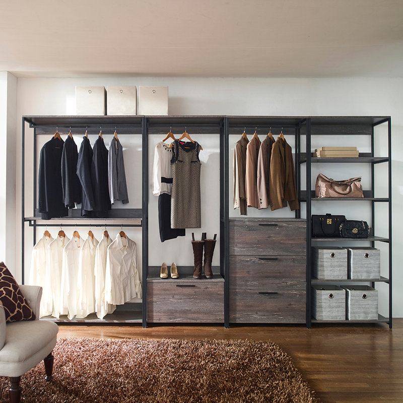 Walk-in avec cinq tablettes - panneau de classement E0 2 x plus épais armoire en bois de couleur gris avec rangement très profond, construction modulaire, finition rustique