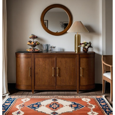 70.87"Brown Half Circle Solid  Wood Sideboard