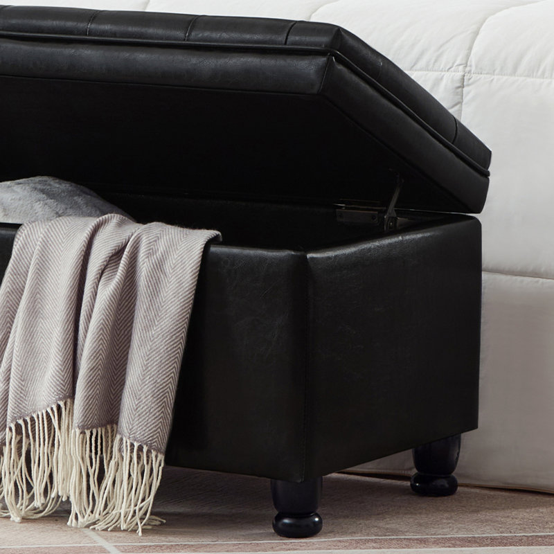 Upholstered tufted button storage bench
