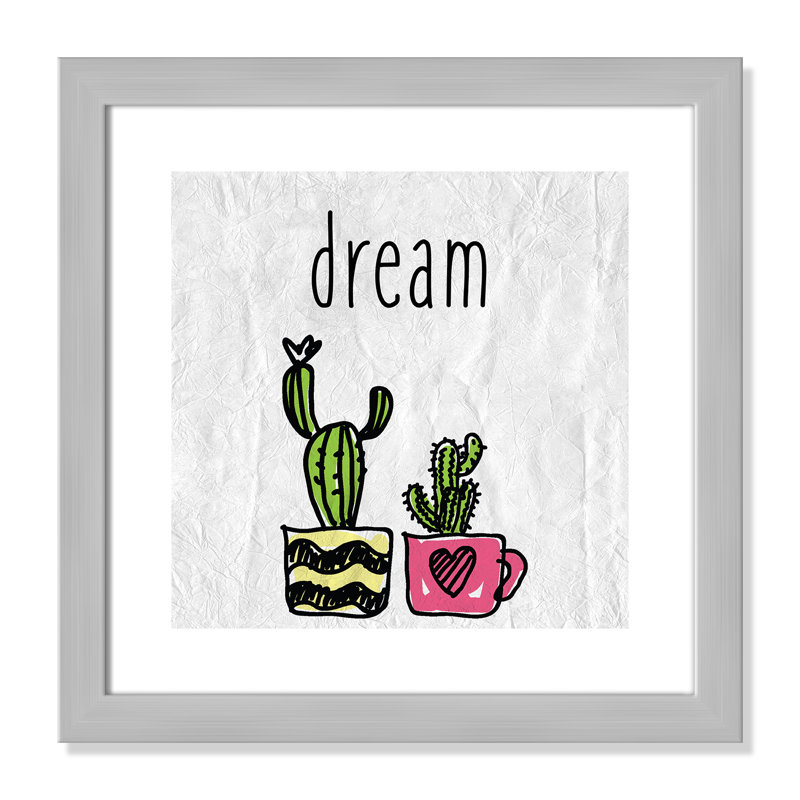 «Cacti A», art encadré, H 16 po x l 16 po x P 0,6 po, Encadré plat argent
