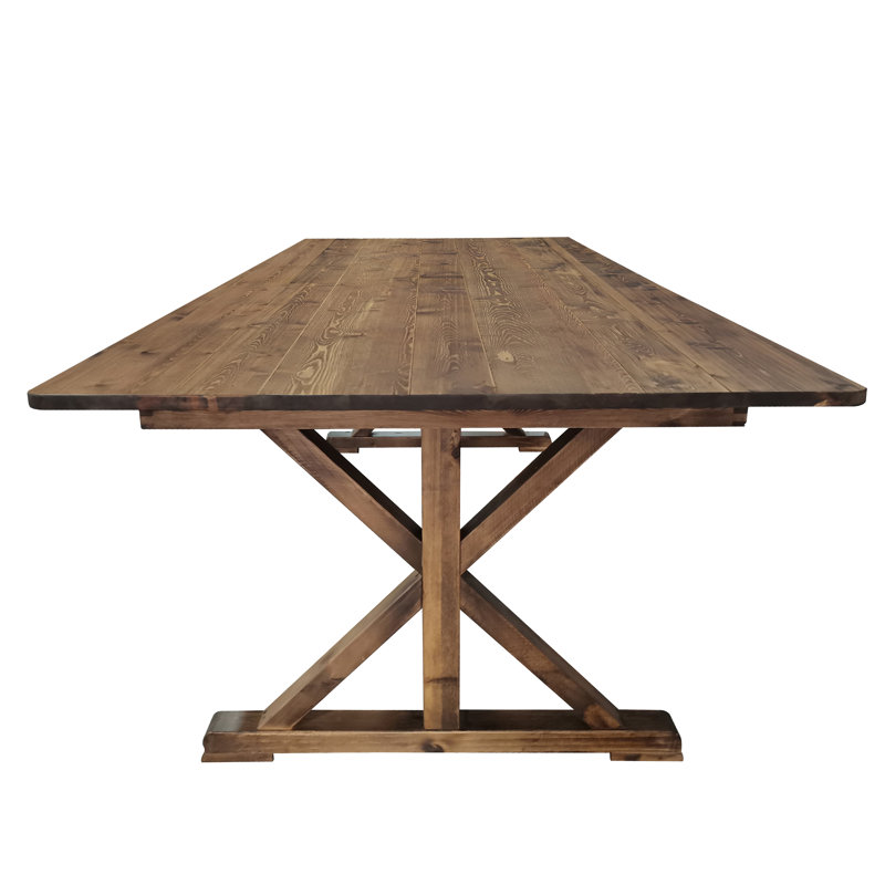 Eternity Rectangular Solid Pine Farm Dining Table with Folding X-Style Legs, 40.25" W X 96" L, Rustic Pine