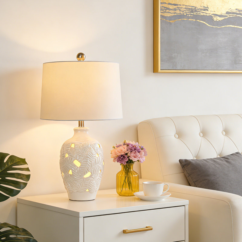 25.5'' Modern Ceramic Table Lamp Hollowed-out Leaf Bedside Lamp