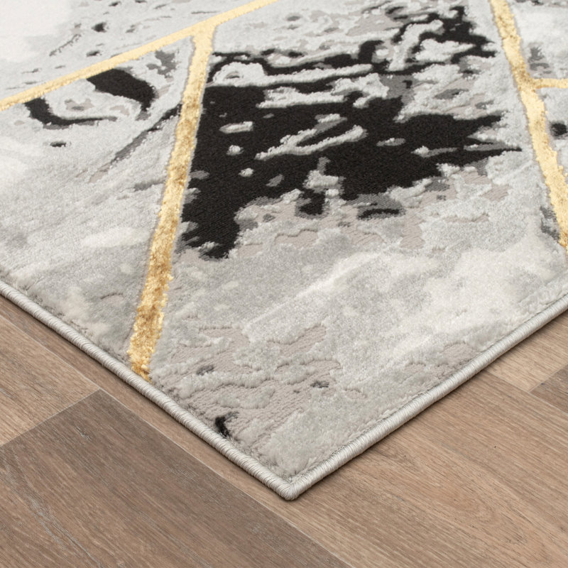 Monaco Series Abrstract Black/Gray/Ivory/Beige Area Rug, Rectangle 5'3" x 7'3"
