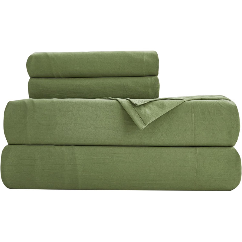 Washed Microfiber Bedding Microfiber Sheet Set, Full Sheet Set + Fitted Sheet + 2 Pillowcases, Olive Green