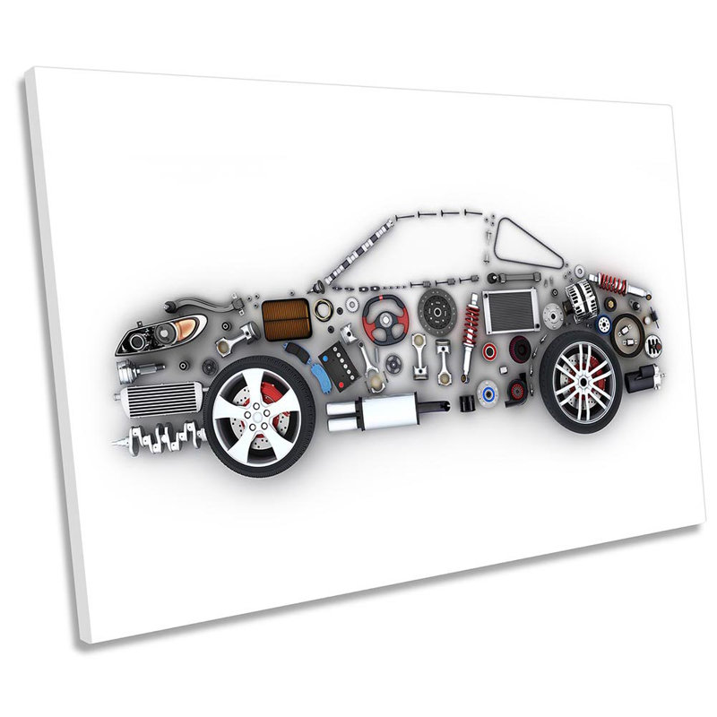 Car Parts Garage Mechanical Framed - Wrapped Canvas Print, 91.4cm H x 137.2cm W x 4cm D