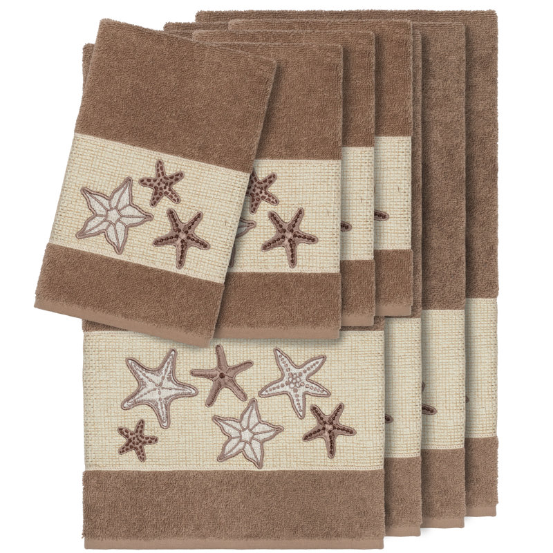Lydia 100% Turkish Cotton Embellished 8 Piece Towel Set, Latte