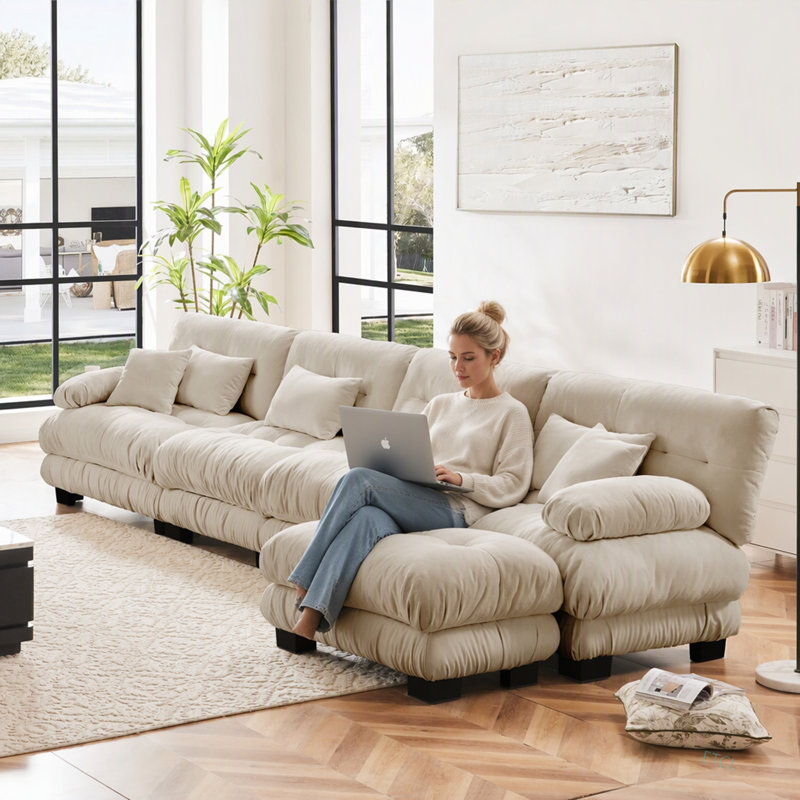Upholstered 0.01 " Chenille L-Shaped Sectional
