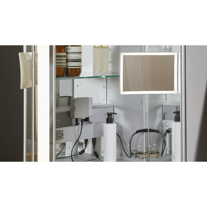 M Series Recessed Framed Medicine Cabinet with 3 Adjustable Shelves, Right, 30" x 23.25" x 8", Silver