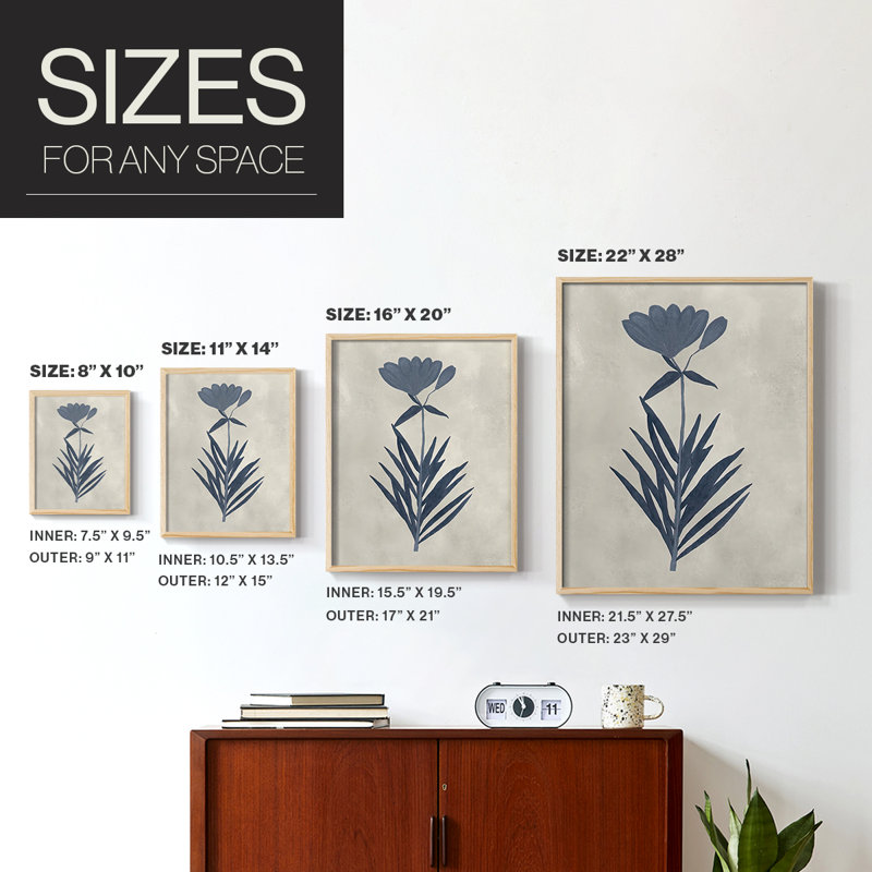 «Marine Pressed Flowers I», reproduction encadrée - bois massif, Naturel, H 30 po x l 24 po