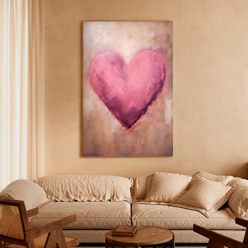 Impression sur toile moderne texturée avec cœur rose - Urban Studio, 18 * 12 pouces (45 * 30 * 2cm)