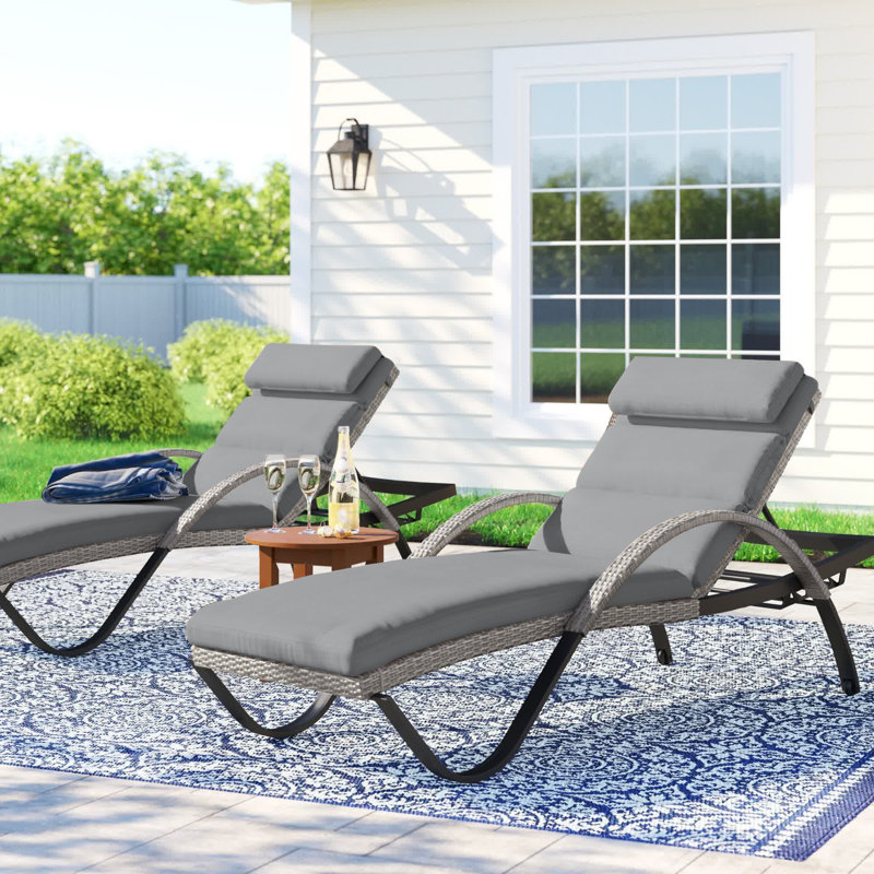 Fionnula Outdoor Rust-Resistant Metal Chaise Lounge Set , Cushion Included, Charcoal Grey Sunbrella®