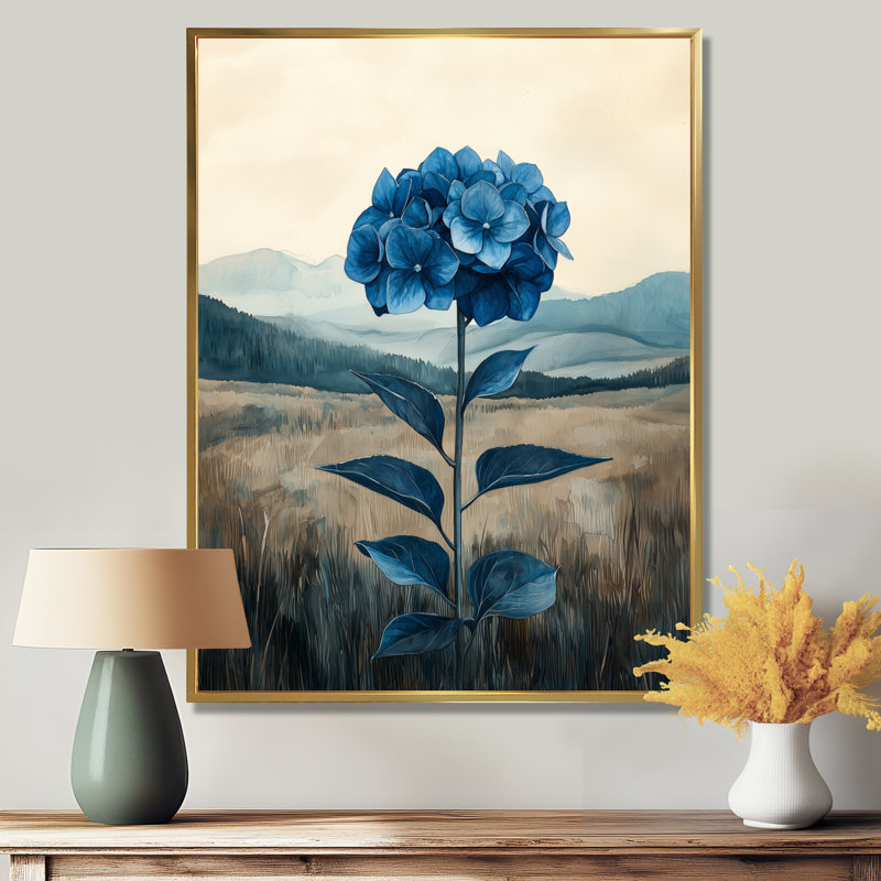 «Minimalisme hortensia dans un champ monochrome», impression sur toile, H 20 po x l 12 po, Reproduction avec cadre flottant