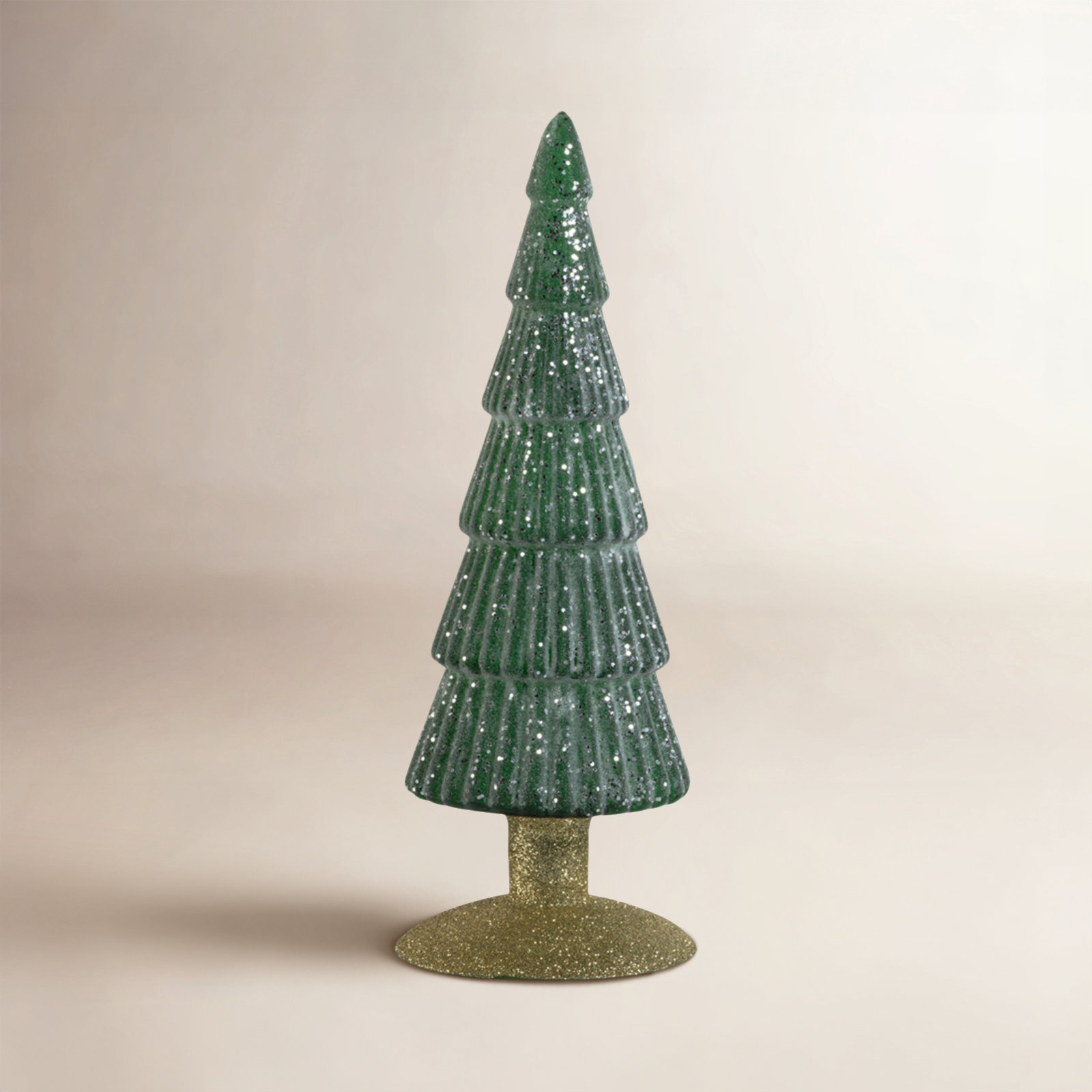 Heiselman Glass Tabletop Christmas Tree, 9.5" H x 3.5" W x 3.5" D, Green/Gold
