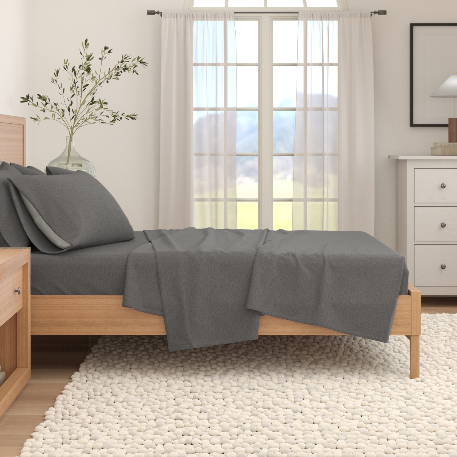 Heathered Cotton Blend Flannel Sheet Set, King, Heathered Dark Gray
