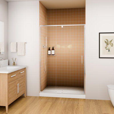Vital 44-48"W X 71"H Pivot Semi-Frameless Shower Door for Bathroom with 1/4"(6MM) Clear SGCC Tempered Glass, Reversible Installation, Chrome-Colored Aluminum Frame