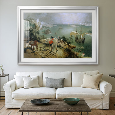 Paysage avec la chute d'Icarus-Peter Bruegel l'Ancien, reproduction encadrée avec passe-partout et verre-c. 1558