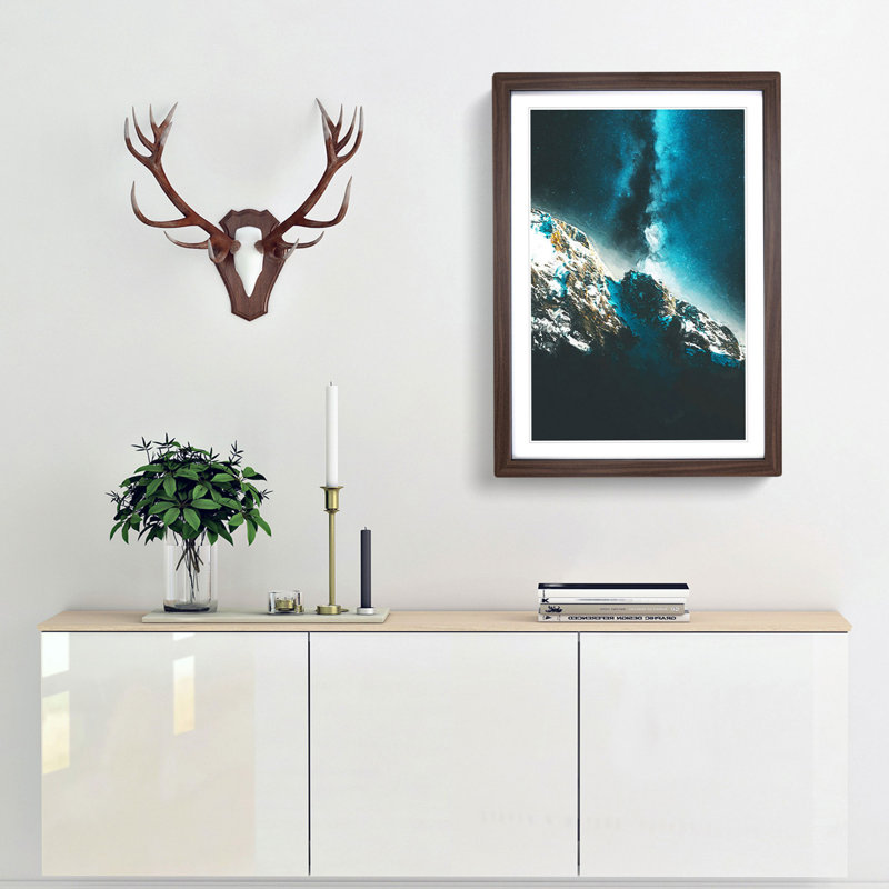 Explosion of Stars Above the Mountains - Picture Frame Painting Print, 48cm H x 36cm W x 2cm D, Walnut Framed