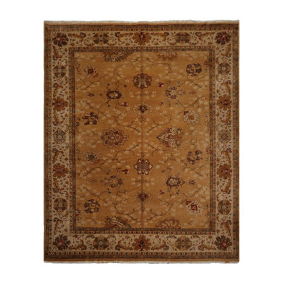 Tapis caramel en laine noué à la main de conception unique 9 pi 4 po x 11 pi 8 po