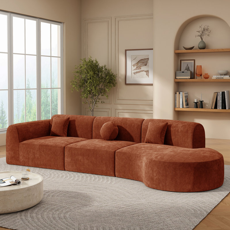 Boneless 140" Modern Curved Sectional Sofa with High-Density Fully Compressed Sponge and Chaise Lounge, 3-Piece Set, Fully Assembled Right Hand Facing, Perfect for Living Room, Lounge