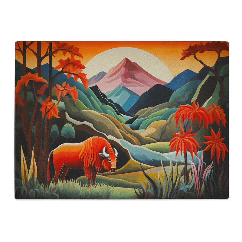 Bison Buffalo Art Deco  Glass Chopping Board