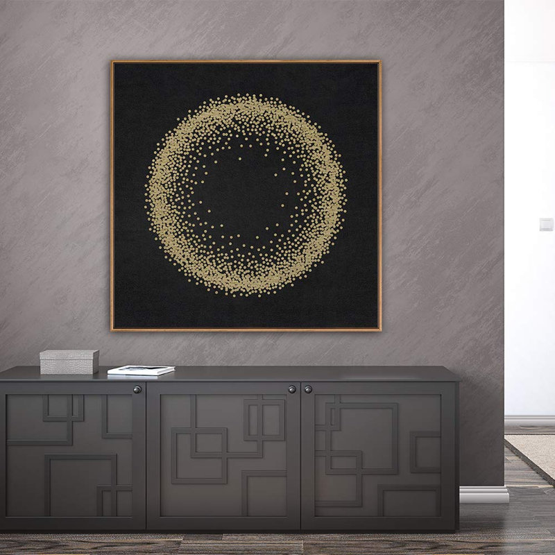 H26, cercle abstrait encadré sur toile, H 16 po x l 16 po, Naturel