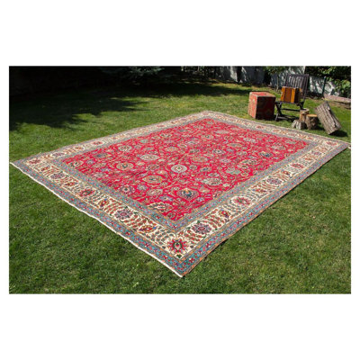 Tapis oriental de style Mid-Century rétro moderne fait à la main 9 pi 7 po x 13 pi 3 po Anatolian