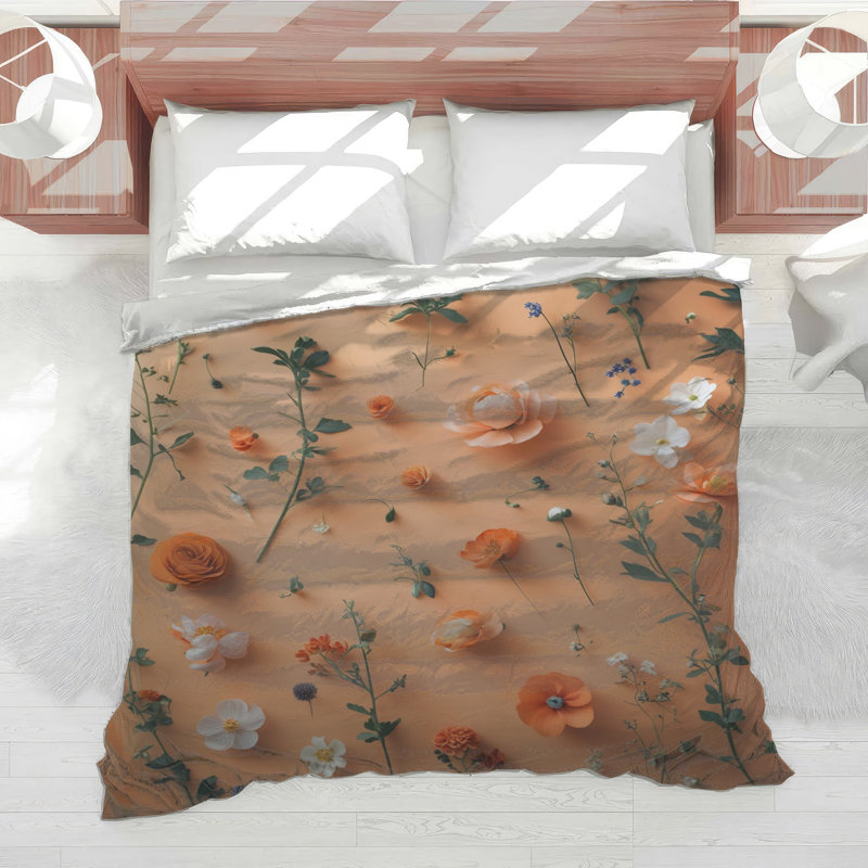 Édredon orange à motif floral, Lit simple