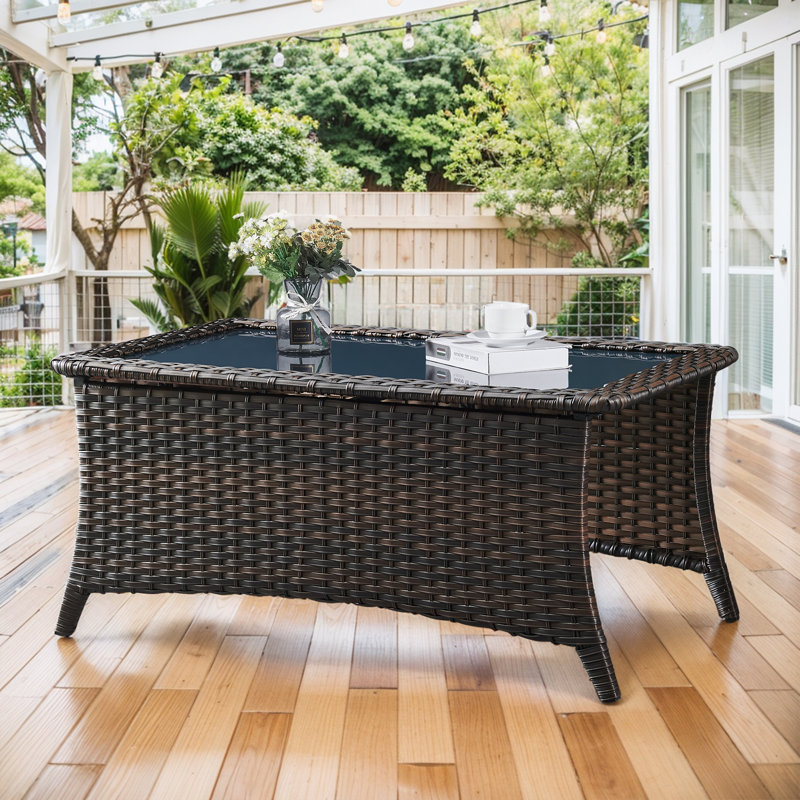 Wendye Elegant Wicker Outdoor Coffee Table With Storage, Brown