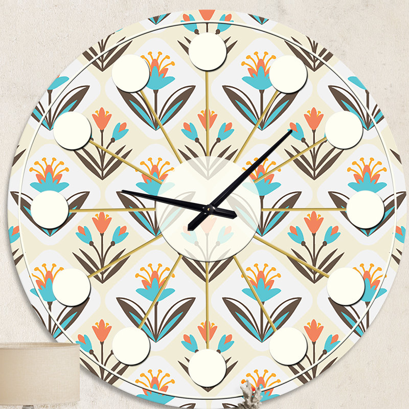 Motif avec ornement floral - horloge murale moderne Mid-Century, Moyenne