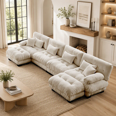 Canapé modulaire à combinaison libre, canapé en forme de U pour le salon, canapé confortable à 4 places avec 2 repose-pieds, café en chenille légère