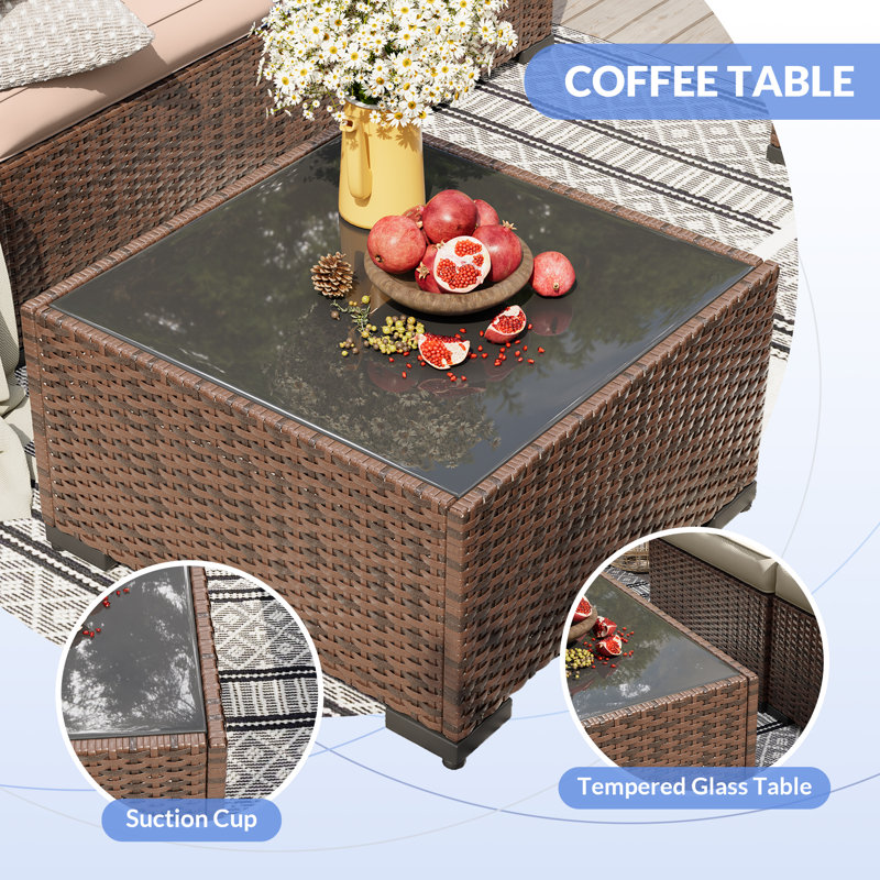 8-Person Outdoor Seating Group with Fire Pit Table & Coffee Table, White
