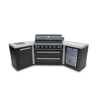 Gril îlot de cuisine d'extérieur en acier inoxydable au gaz noir 45 pouces à 115 brûleurs 45 pouces 11580 Btu Mont80i-bss45fc avec armoire réfrigérateur + brûleur latéral et arrière infrarouge