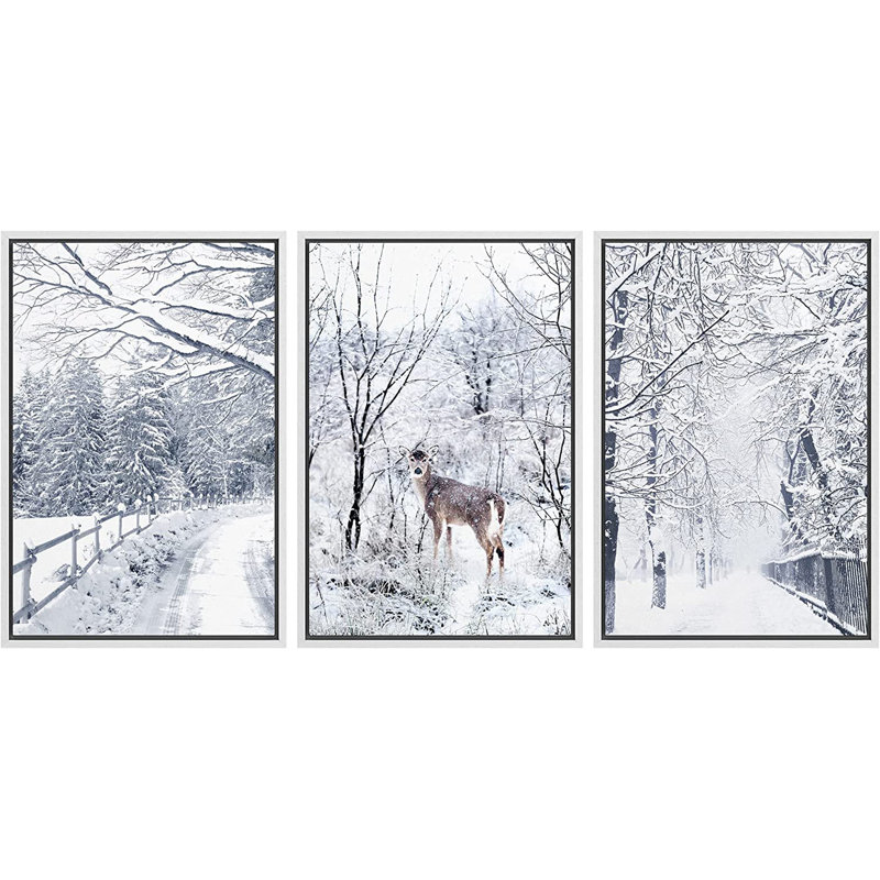 Photographie de cadre flottant 3 pièces Winter, H 36 po x l 72 po x P 1,5 po, Blanc