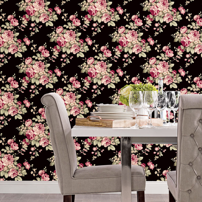 Rouleau de papier peint 33 pi x 20,5 po Daubert Grand, Noir / ébène / prune / rose / rose français