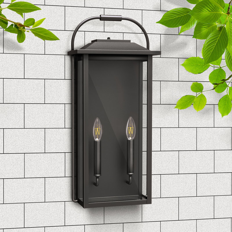 2 - Li ght 24''H Black Iron ETL Outdoor Wall Sconce with Dusk to Dawn