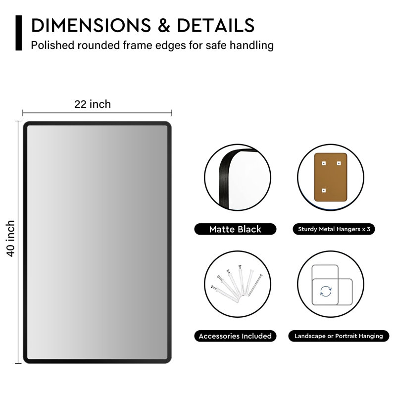 Miroir mural Cosie, 40 po x 22 po, Rectangle