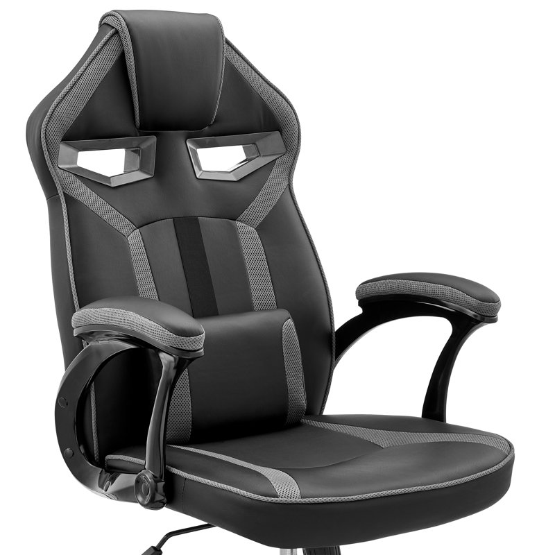 Fauteuil de jeu et de course pivotant en similicuir ergonomique Inbox Zero, Gris / noir