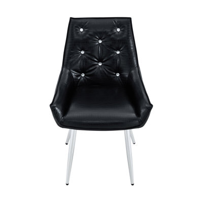 Crocodile Pattern Premium PU Leather Accent Chair, Diamond Decor Backrest, Chrome Silver Metal Legs & High-Resilience Sponge Cushion – Versatile For Office, Dining Room & Living Room