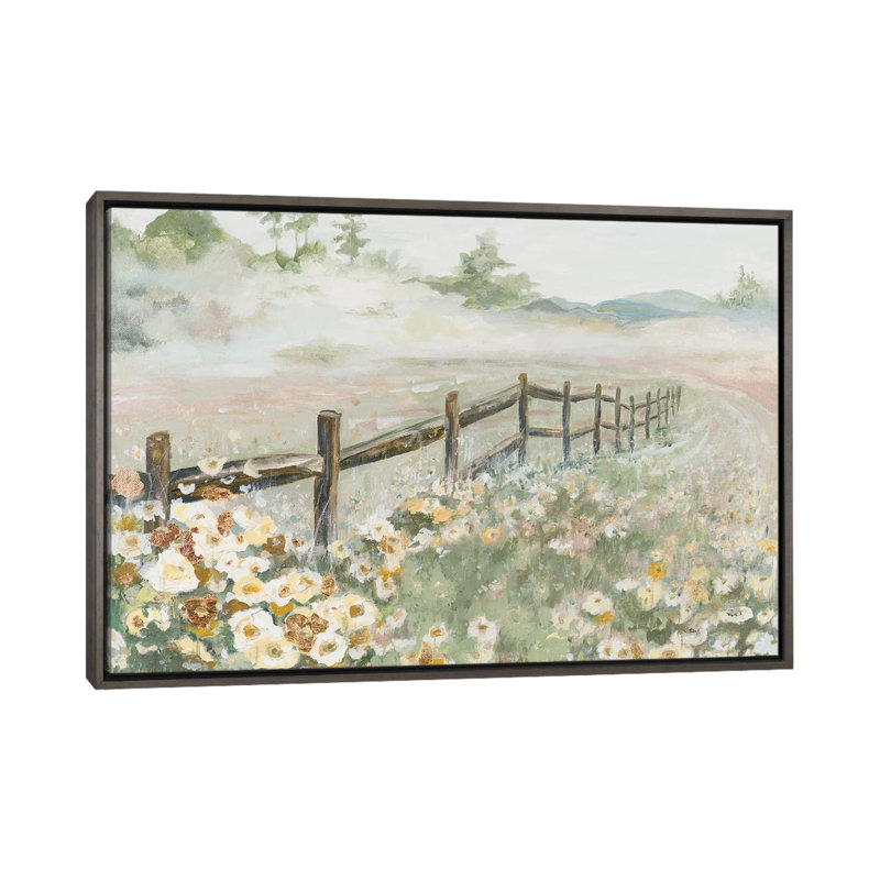 « Clôture avec fleurs » par Patricia Pinto, reproduction d’art, H 26 po x l 18 po x 1,5 po, Pas de tapis