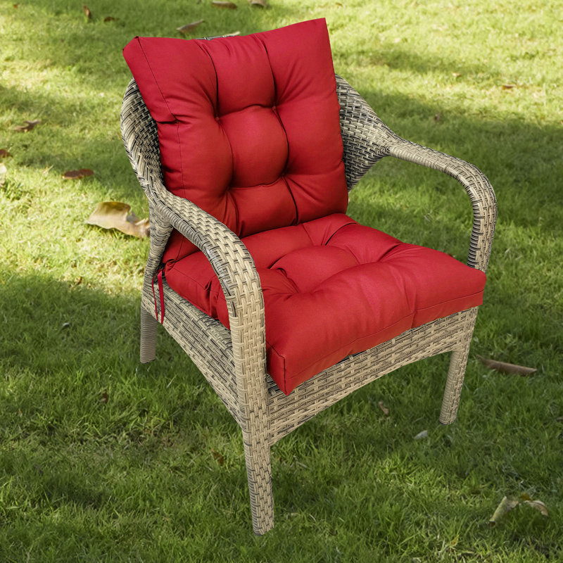 Outdoor Seat/Back Chair Tufted Cushion,All-Weather Patio Chair Cushion With Ties,For Patio Furniture, Red