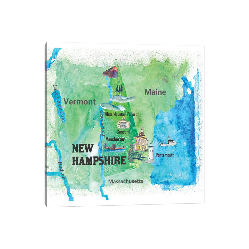 USA, New Hampshire State Travel Poster by Markus & Martina Bleichner - Wrapped Canvas Print, 30.48 cm H x 30.48 cm W