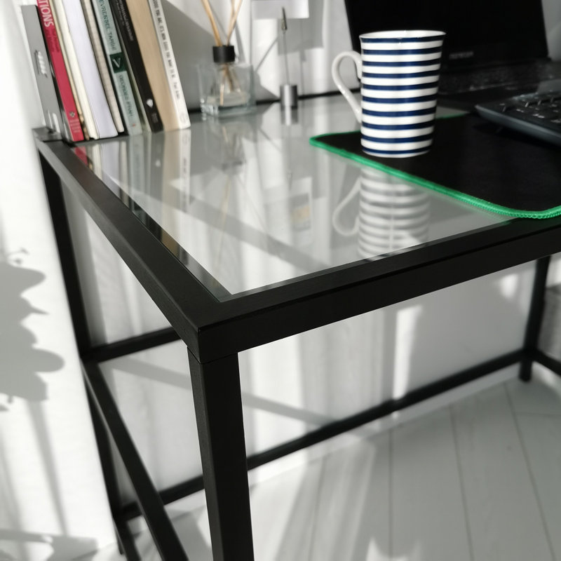 Modern Industrial Study Desk, Black, 51.2 x 29.5 x 23.6 inches | 100% Tempered Glass Top (0.16 inches Thick) & 100% Metal Frame | Wall-Mountable with Numerous Shelves | Stylish & Functional for Home Office or Study Spaces