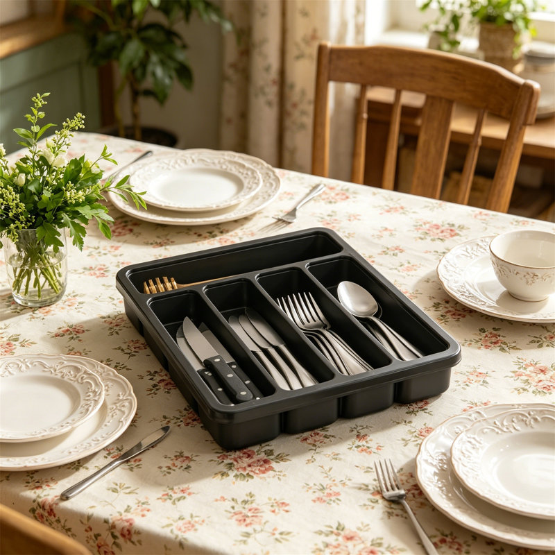 Boîte de rangement pour couverts en argent avec ustensiles