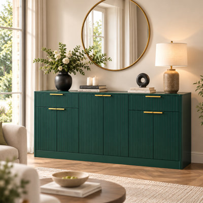 67" Fluted  Buffet Cabinet, Modern Wide Sideboard Credenza with 6 Doors & 2 Drawers, Large Media Console Table