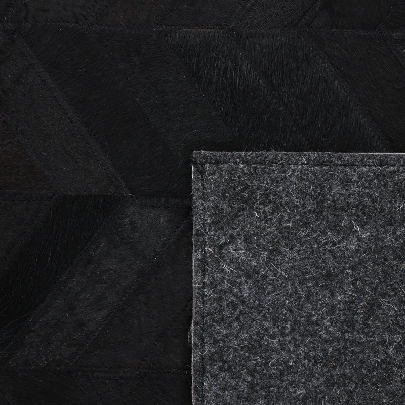 Meir Leather Chevron Area Rug, Rectangle 9' x 12', Black