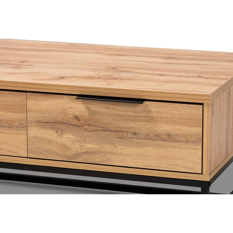 Oak Brown and Black Rectangular Coffee Table with Storage