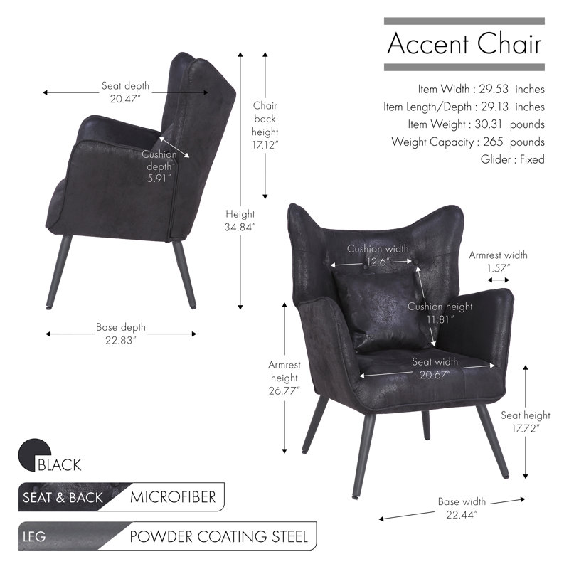 Fauteuil 29,53 po Edmeo, Noir