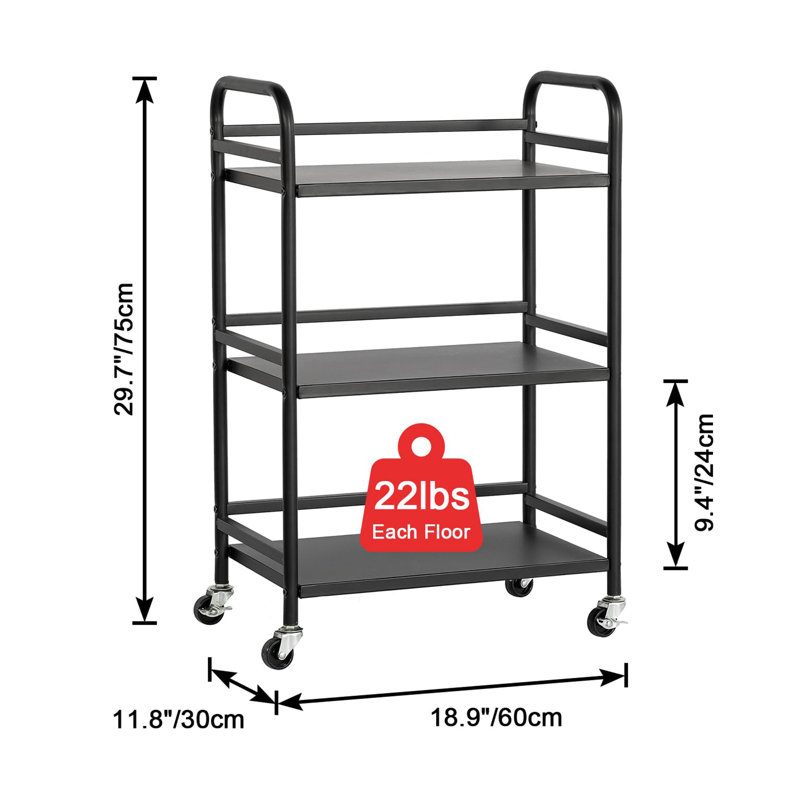 Anizoba 75cm H x 48cm W Utility Cart with Wheels, Black