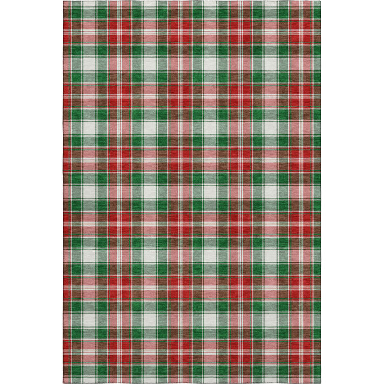 Premium Machine Washable Dockside AMF1817 Christmas Plaid Rug